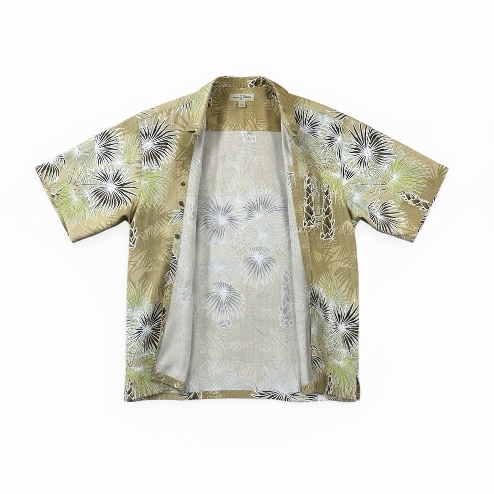 Tommy Bahama 100% Silk Hawaiian Shirt Mens Size L Palm Trees Print Yellow - Picture 2 of 13